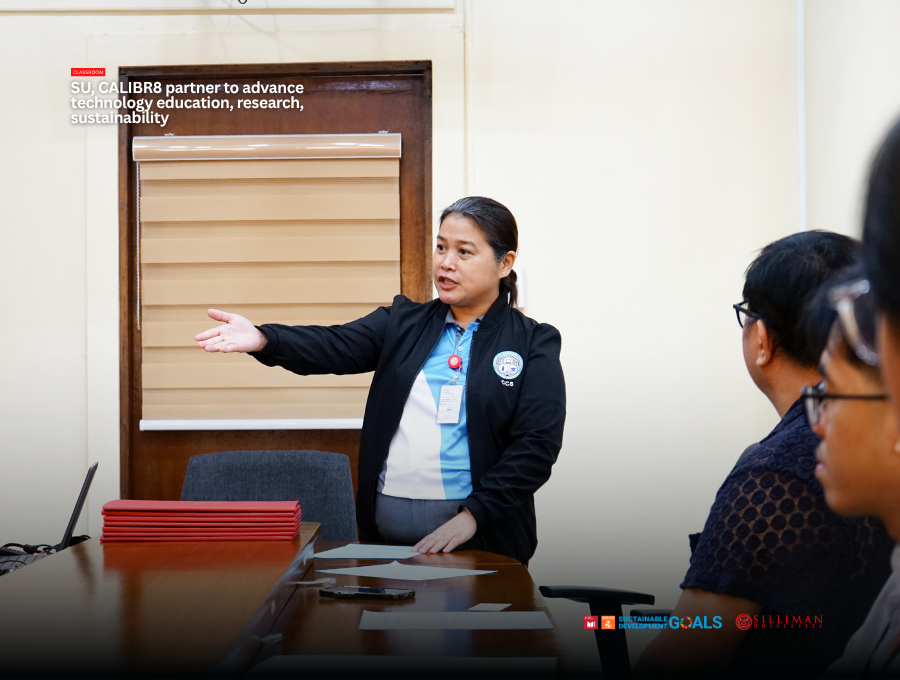 Asst. Prof. Joy M. Dy, CCS dean, introduces the representatives from CALIBR8.