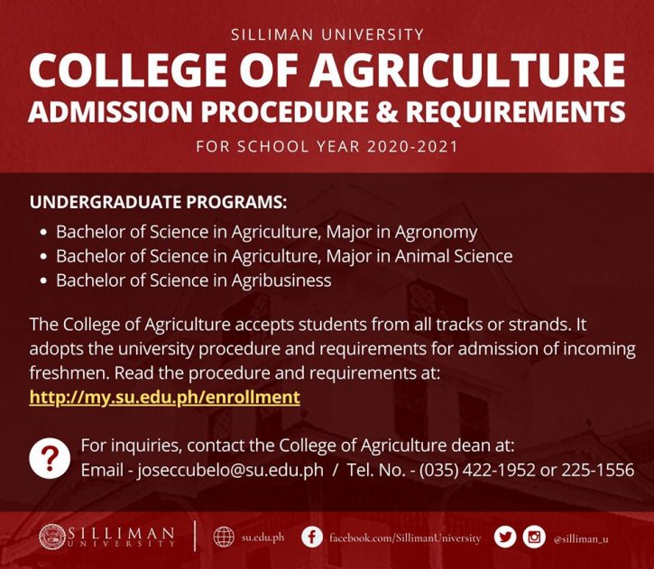 College Of Agriculture Admission Procedure And Requirements | Silliman ...