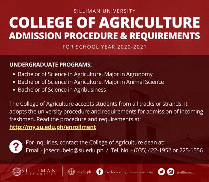 College of Agriculture Admission Procedure and Requirements | Silliman  University