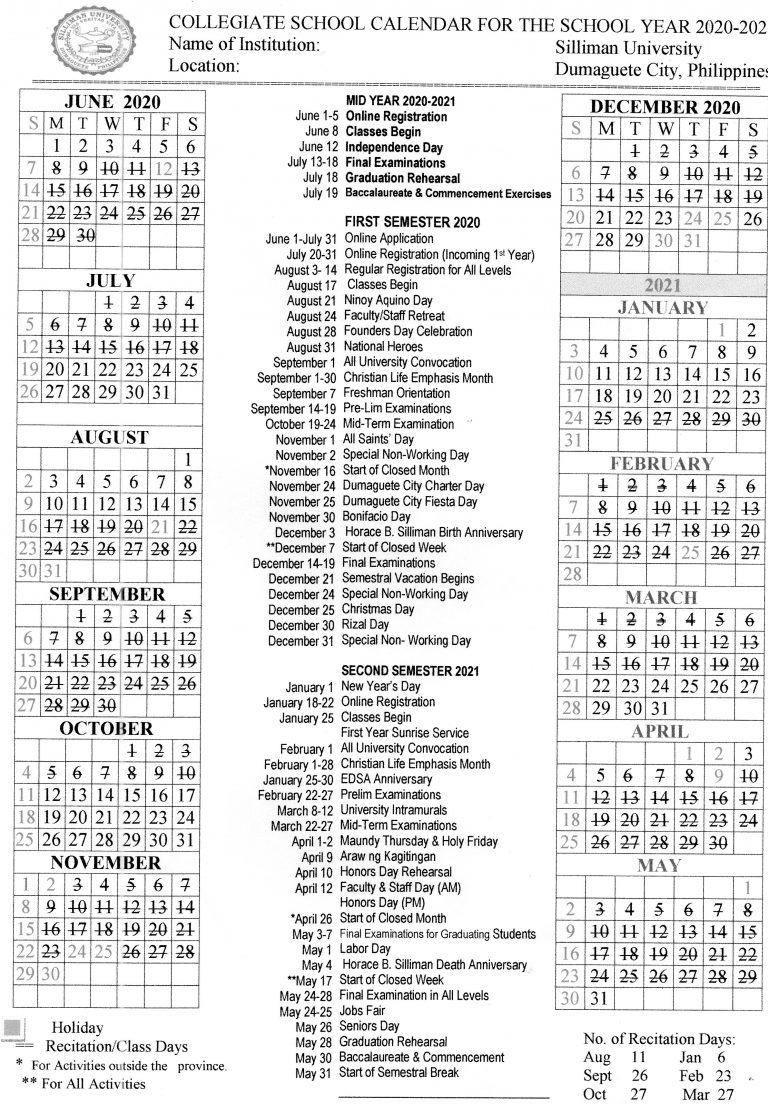 School Calendar | Silliman University