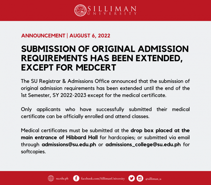 Admission Procedures And Requirements | Silliman University