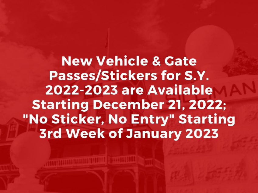 Announcement New Vehicle And Gate Passes Stickers For S Y 2022 2023 Are Available Starting