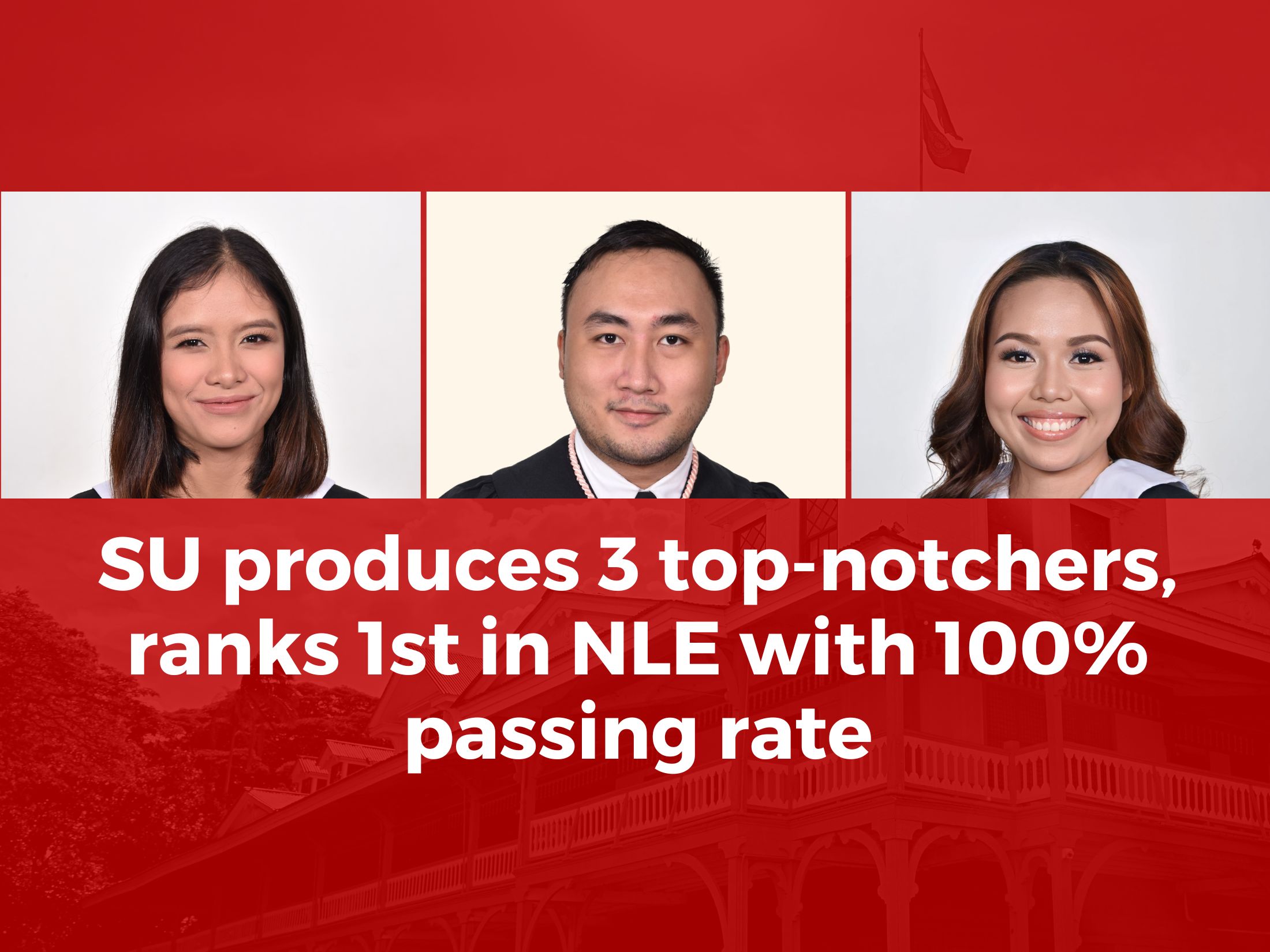 SU produces 3 top-notchers, ranks 1st in NLE with 100% passing rate