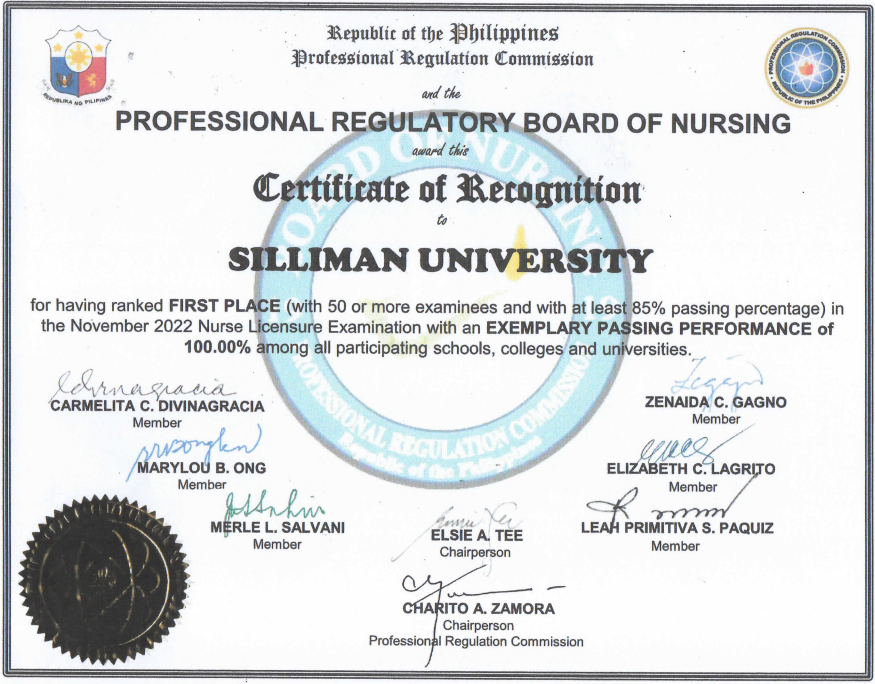 SU recognized as No. 1 school in Nursing exam Silliman University