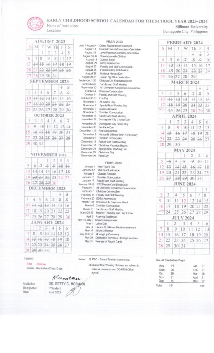 School Calendar Silliman University