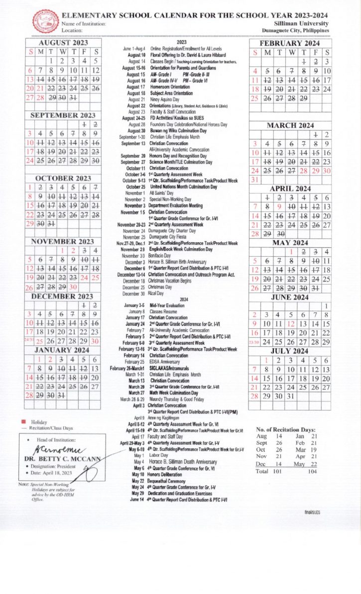 School Calendar Silliman University