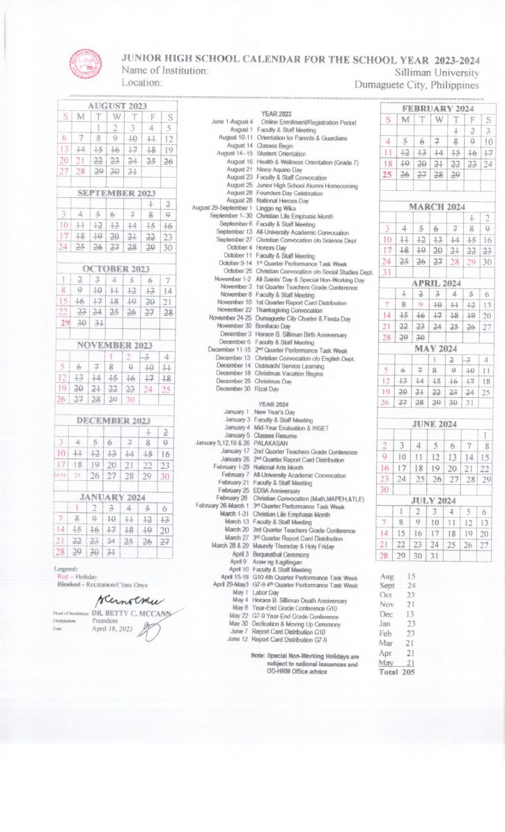 School Calendar | Silliman University