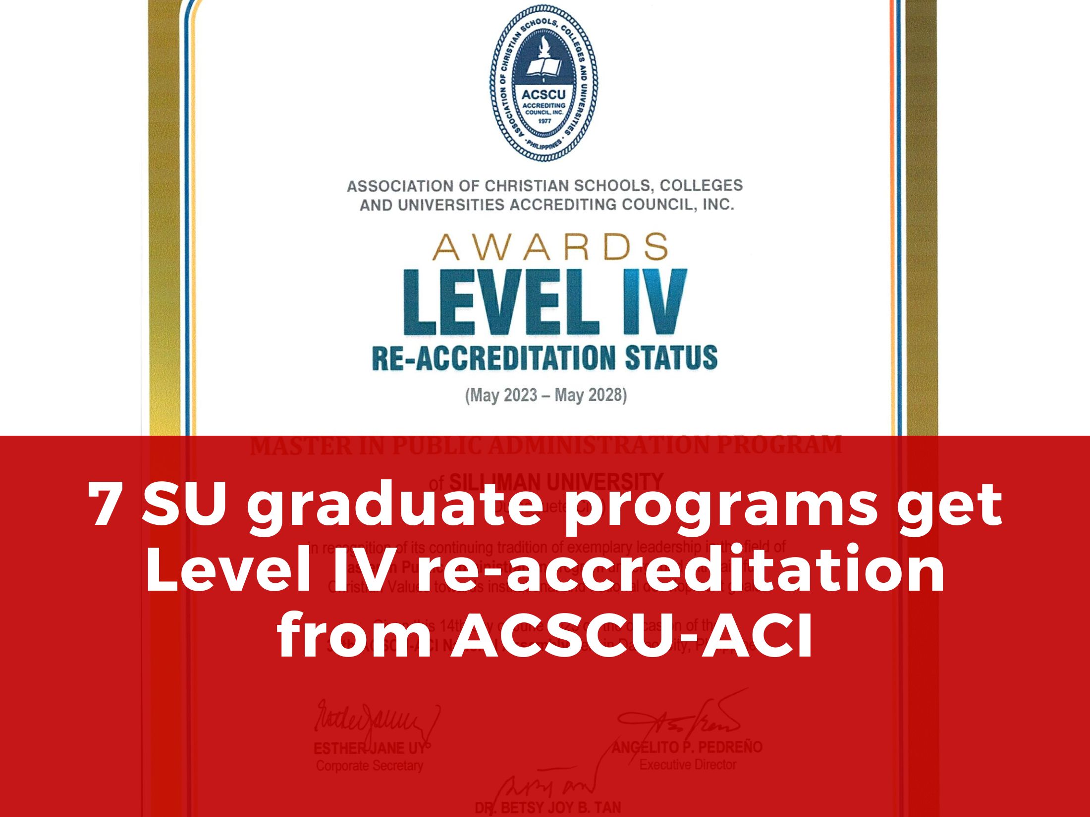 7 SU graduate programs get Level IV re-accreditation from ACSCU-ACI