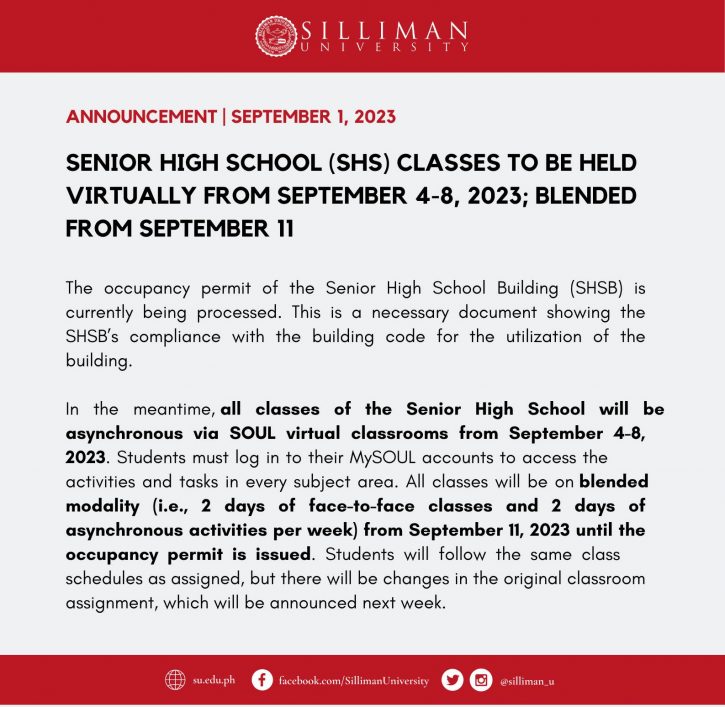 Senior High School Classes Silliman University 1802