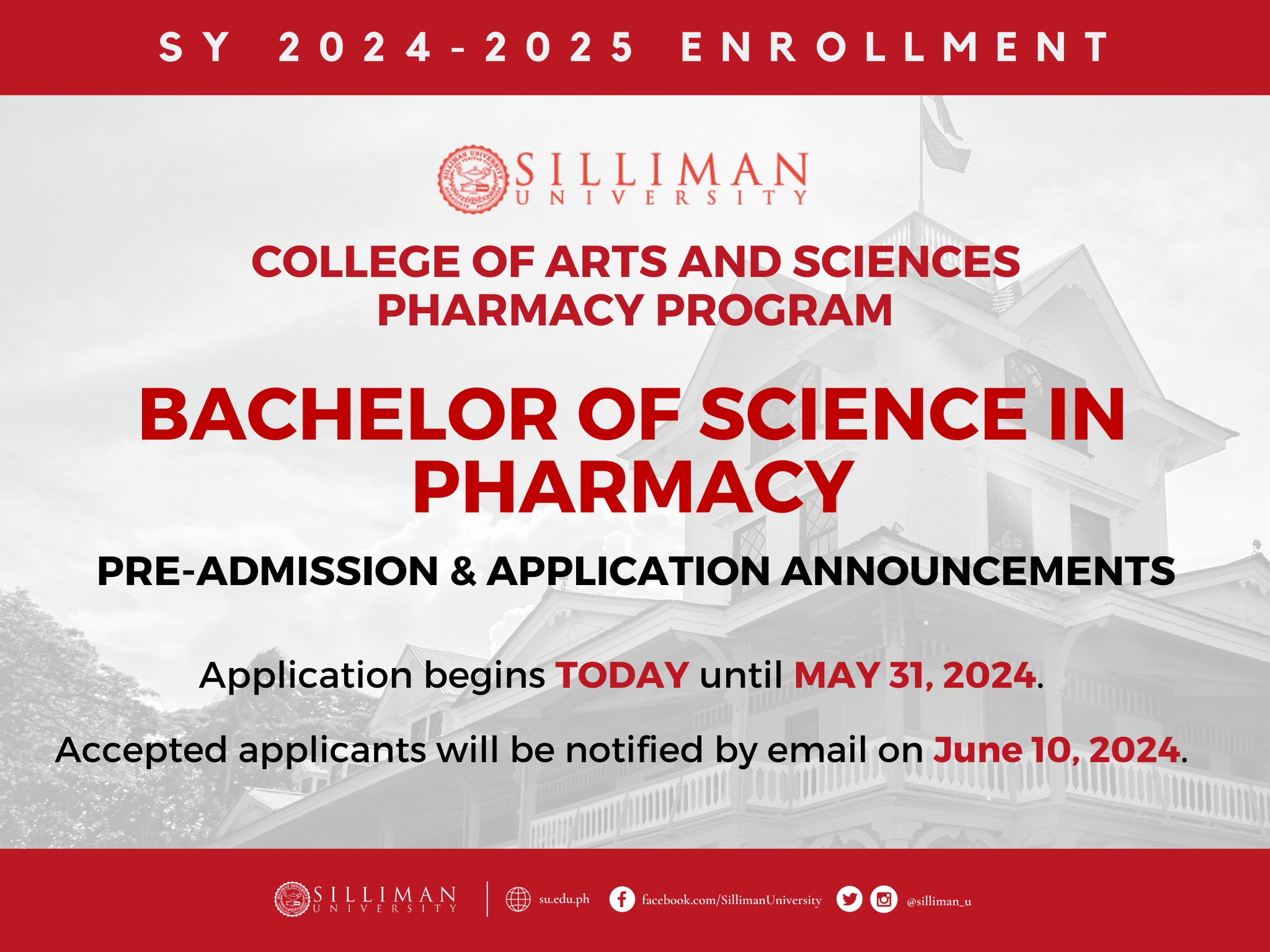 College of Arts and Sciences (CAS) – Pharmacy Program is NOW ACCEPTING APPLICATIONS for Bachelor of Science in Pharmacy