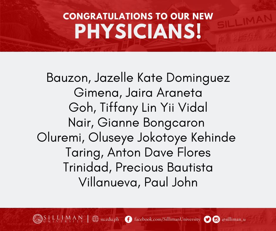 The Silliman University Medical School produced eight (8 ) new physicians in the April 2024 Physicians Licensure Examination