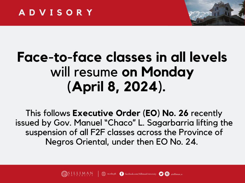 Gov. Manuel “Chaco” L. Sagarbarria, has just issued Executive Order (EO) No. 26, lifting the suspension of face-to-face classes due to extreme heat under then EO No. 24