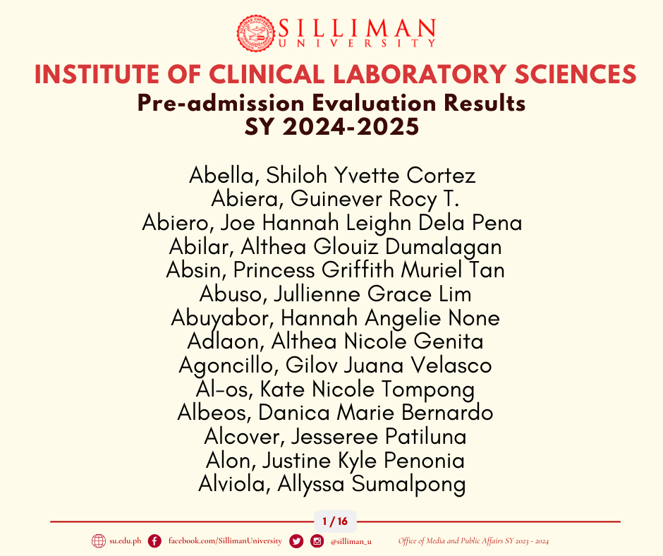 Institute of Clinical Laboratory Sciences (ICLS) announces the applicants shortlisted for the ICLS Admission for SY 2024-2025