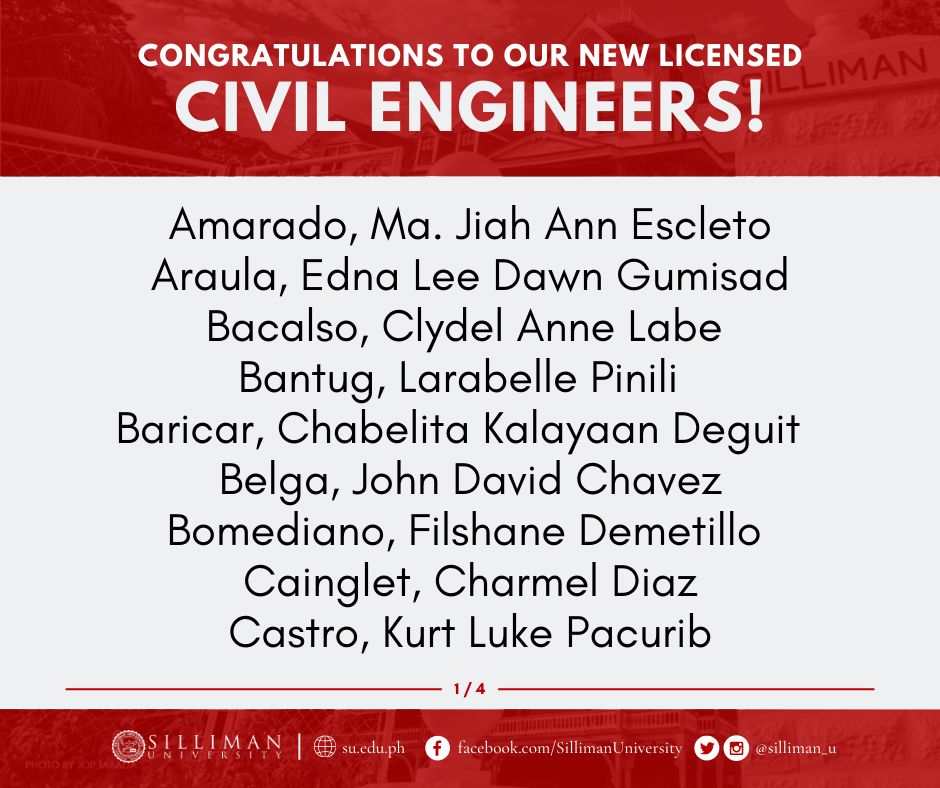 The Silliman University (SU) College of Engineering and Design (CED) produced 38 newly licensed civil engineers