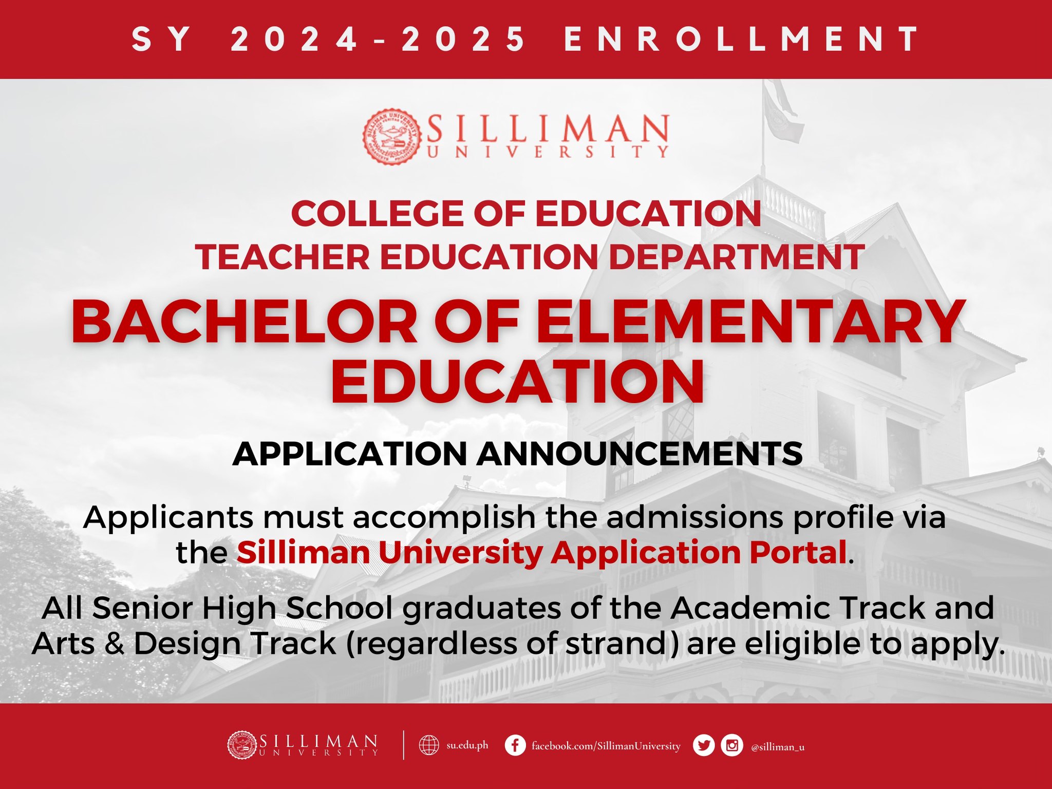 College of Education – Teacher Education Department is calling all interested applicants to APPLY