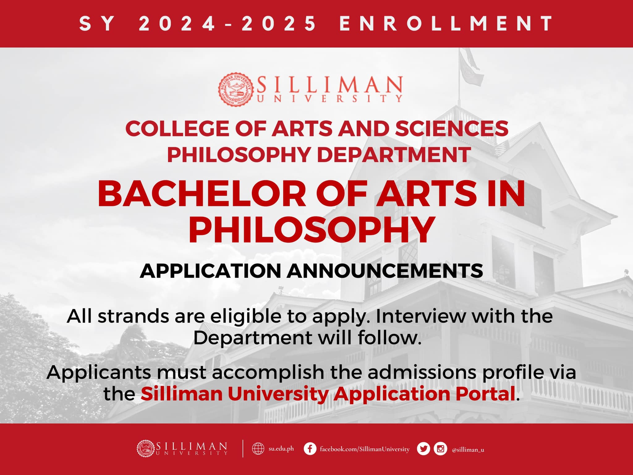 College of Arts and Sciences – Philosophy Department is now accepting Bachelor of Arts in Philosophy applications for SY 2024-2025