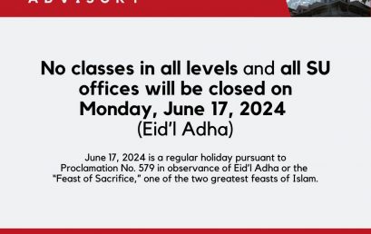 No classes in all levels and all SU offices will be closed on MONDAY (June 17, 2024)