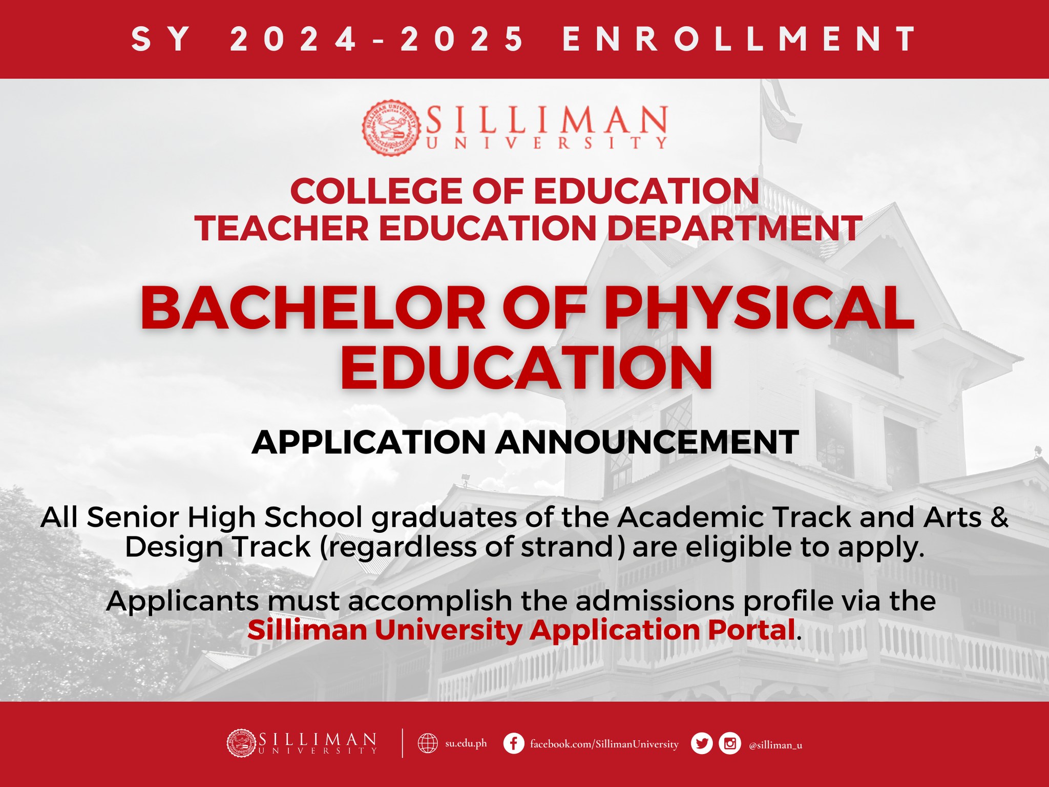 College of Education – Teacher Education Department is now accepting Bachelor of Physical Education for SY 2024-2025