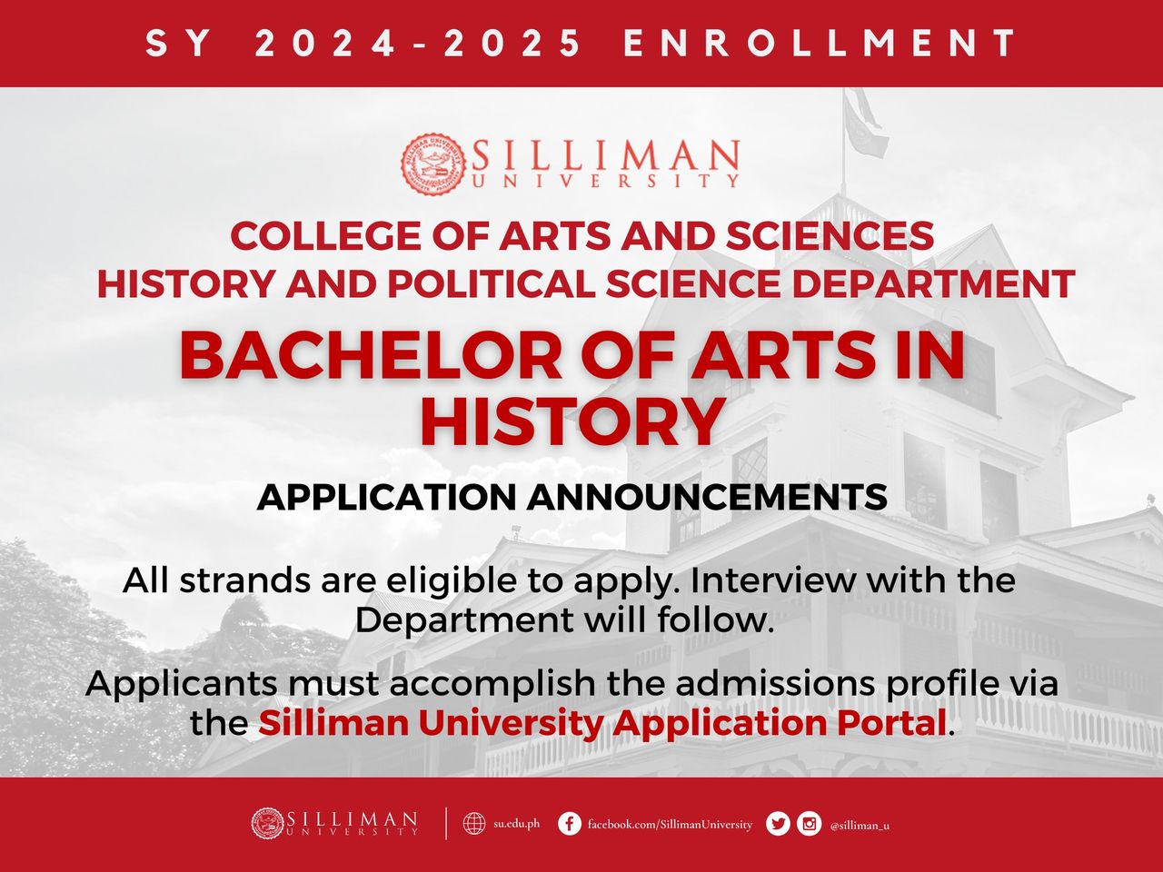 College of Arts and Sciences – History and Political Science Department is now accepting Bachelor of Arts in History and Bachelor of Arts in Political Science