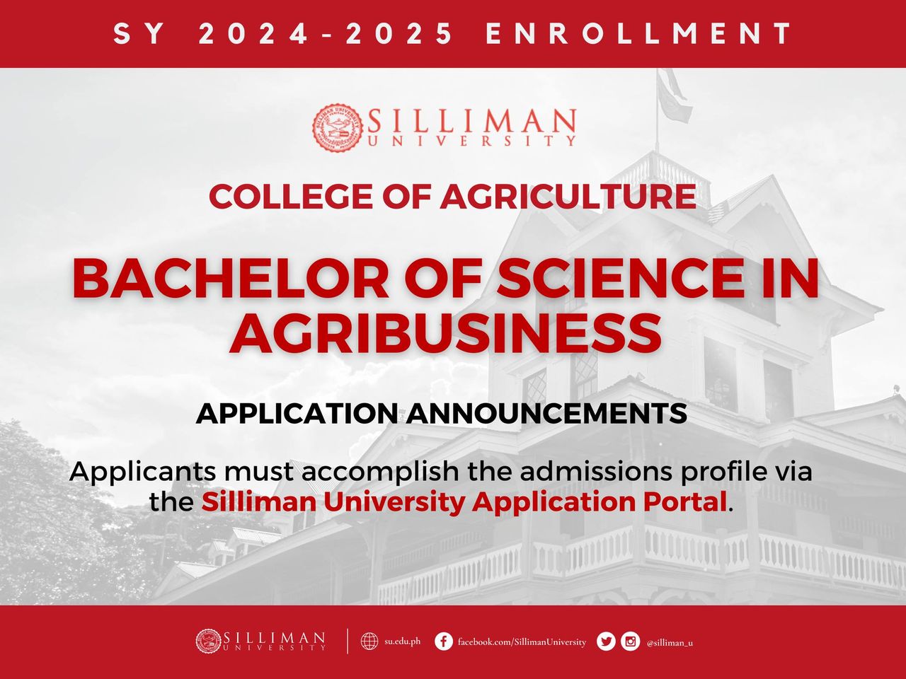 The Silliman University College of Agriculture is now accepting applications for various degrees