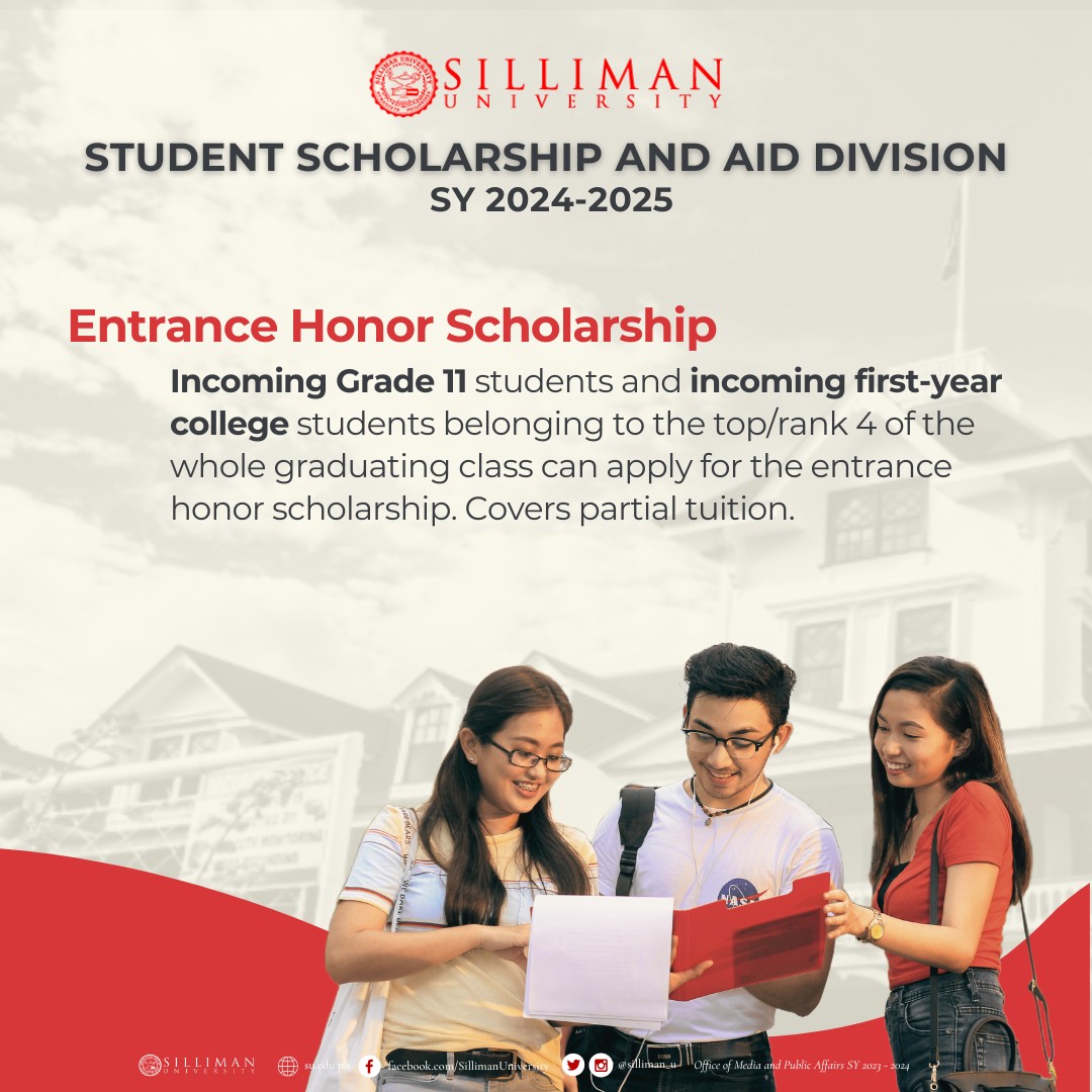 Student Scholarship and Aid Division (SSAD) announces its scholarship openings for qualified applicants from the Senior High School and University for SY 2024-2025