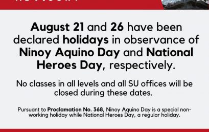 No classes in all levels and all SU offices will be closed on August 21 and 26, 2024