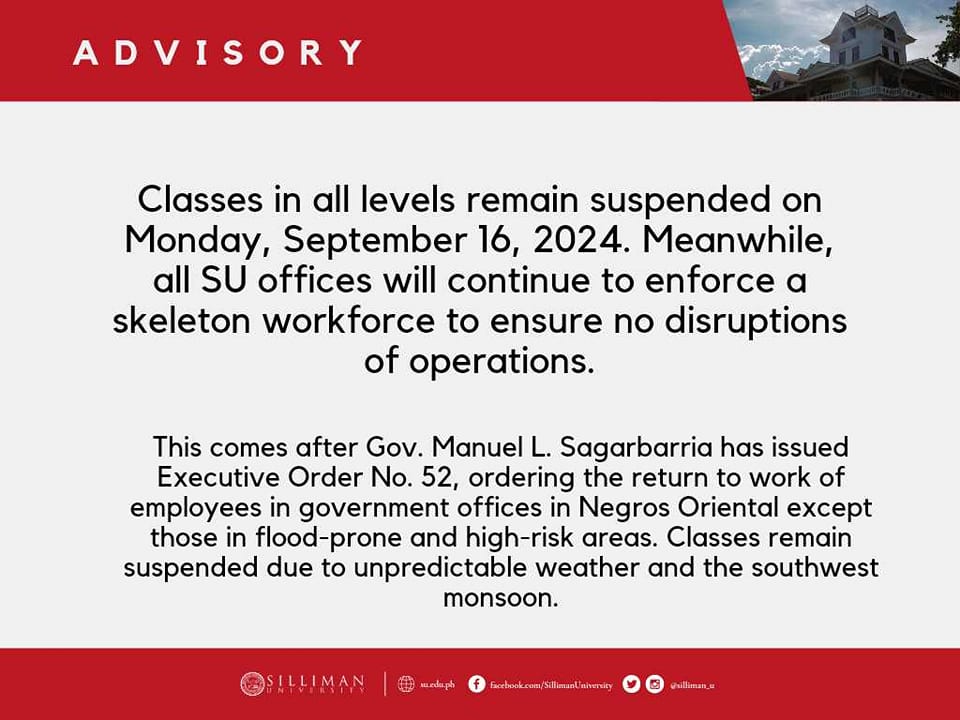 Classes in all levels remain suspended on Monday, September 16, 2024