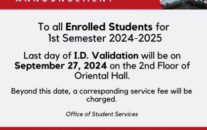 Office of Student Services (OSS) announces the last day of I.D. Validation