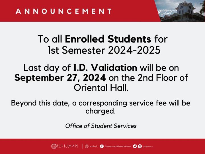 Office of Student Services (OSS) announces the last day of I.D. Validation