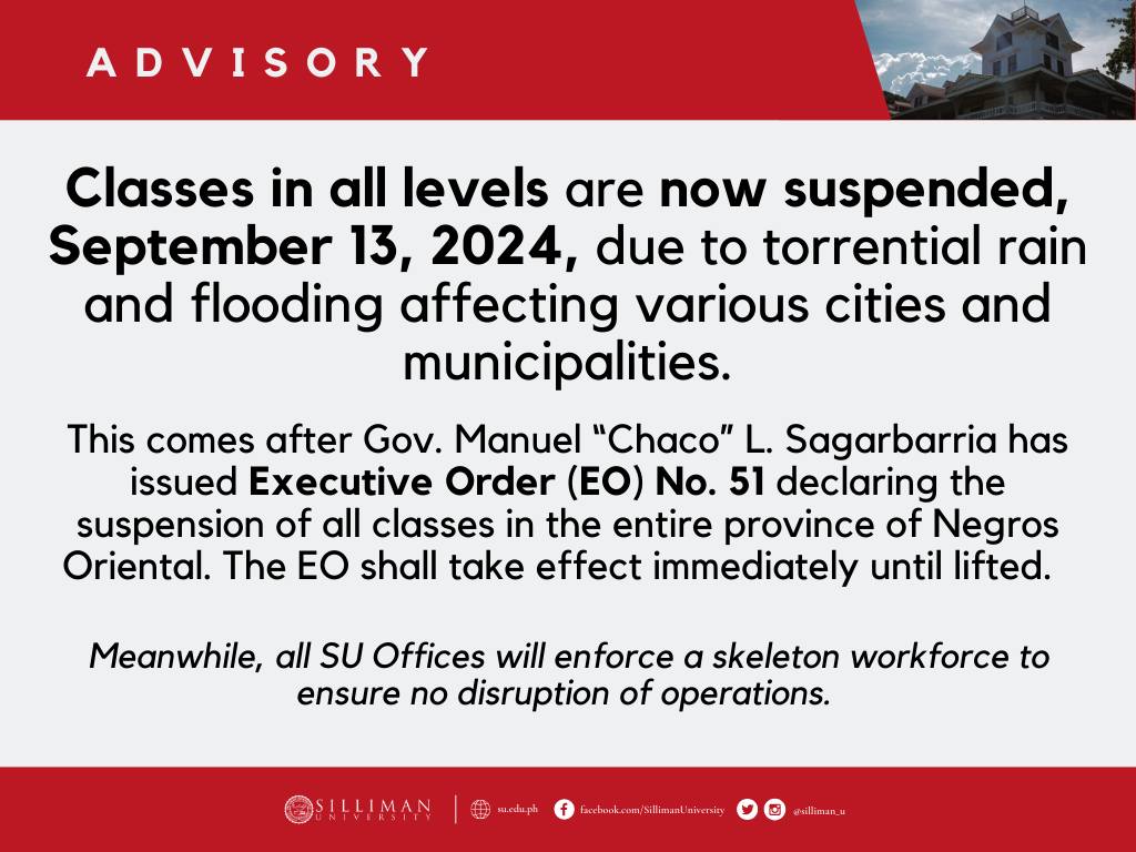 Classes in all levels are now suspended, September 13, 2024