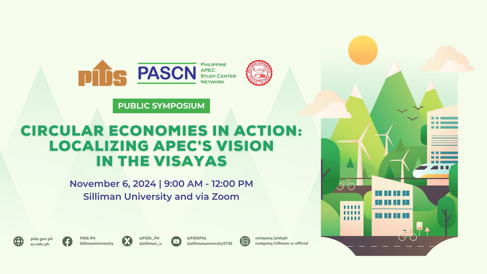 The Philippine APEC Study Center Network (PASCN) of the Philippine Institute for Development Studies (PIDS), in collaboration with Silliman University, will host a hybrid symposium titled “Circular Economies in Action: Localizing APEC’s Vision in the Visayas”