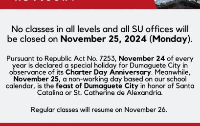 No classes in all levels and all SU offices will be closed on November 25, 2024 (Monday)