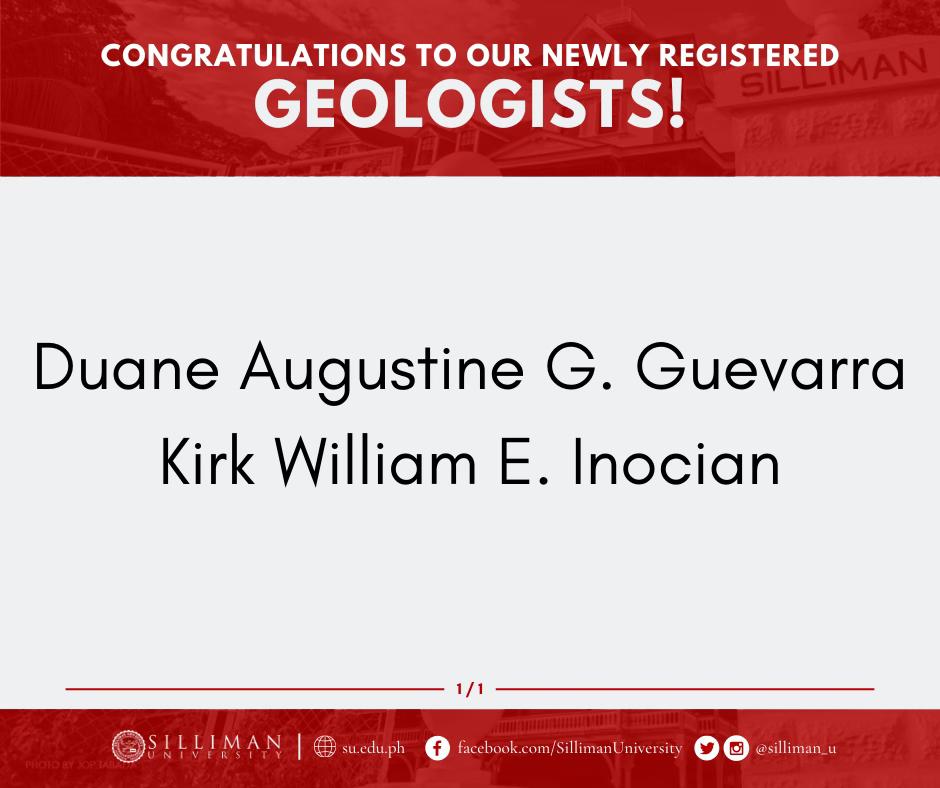 Silliman University (SU) and the College of Arts and Sciences (CAS) – Physics Department congratulate our two (2) newly Registered Geologists