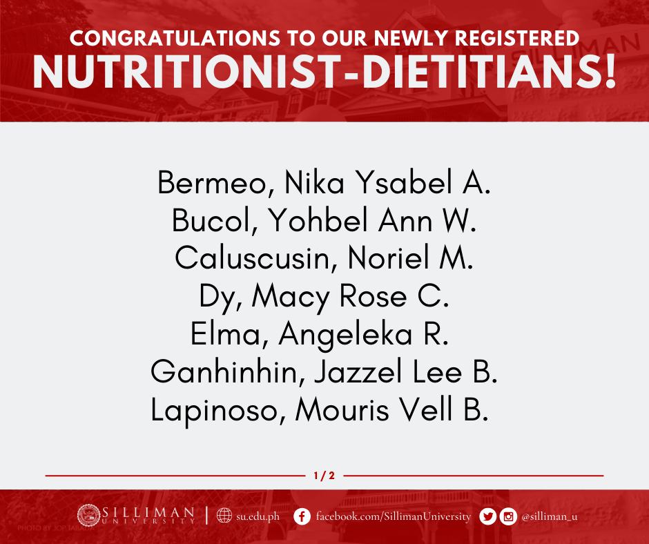 The Silliman University (SU) College of Education – Nutrition and Dietetics Department produced fourteen (14) newly registered nutritionist-dietitians