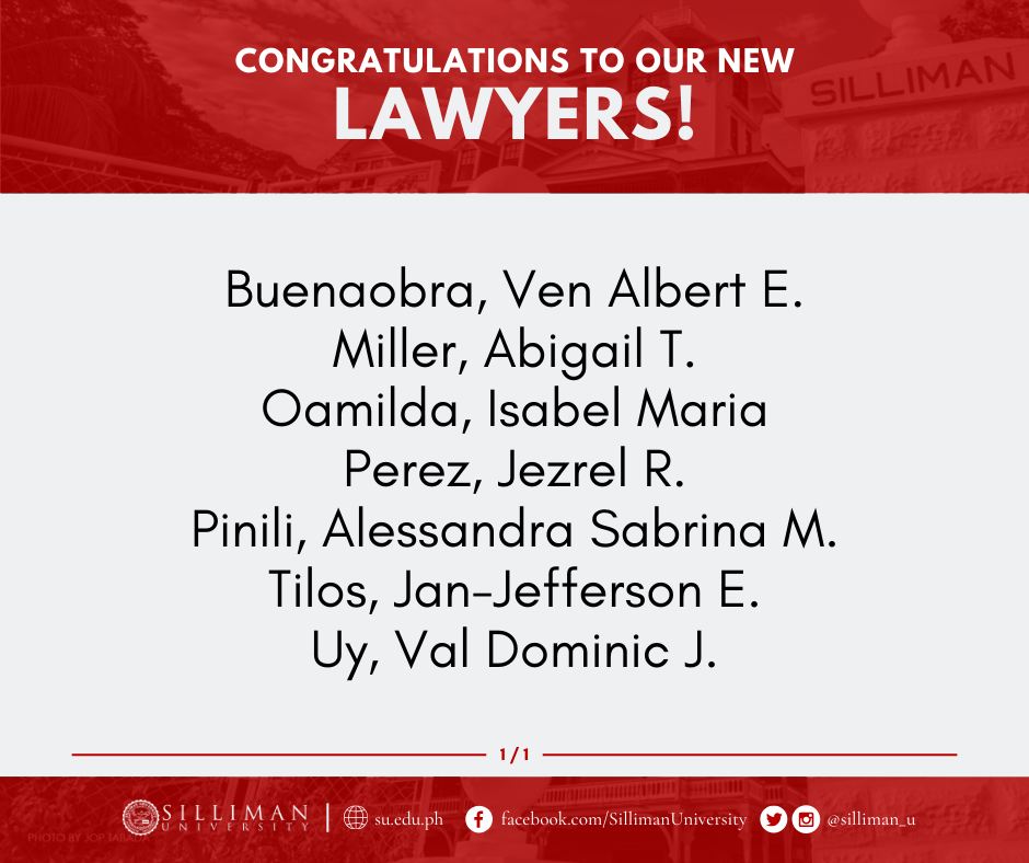 SU College of Law produced seven (9) new lawyers during the 2024 Philippine Bar Examination