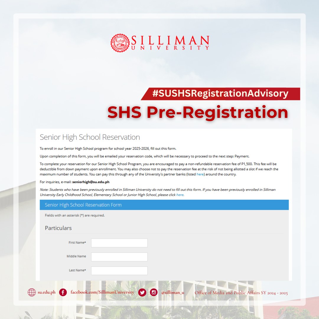 Senior High School (SUSHS) announces that reservation for the SHS program for SY 2025-2026 is NOW OPEN!