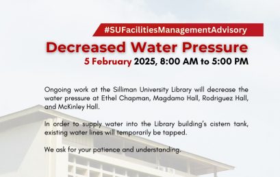 Facilities Management and Administrative Services (FMAS) announces there will be a decrease in water pressure TOMORROW, February 5, 2025, from 8:00 AM to 5:00 PM