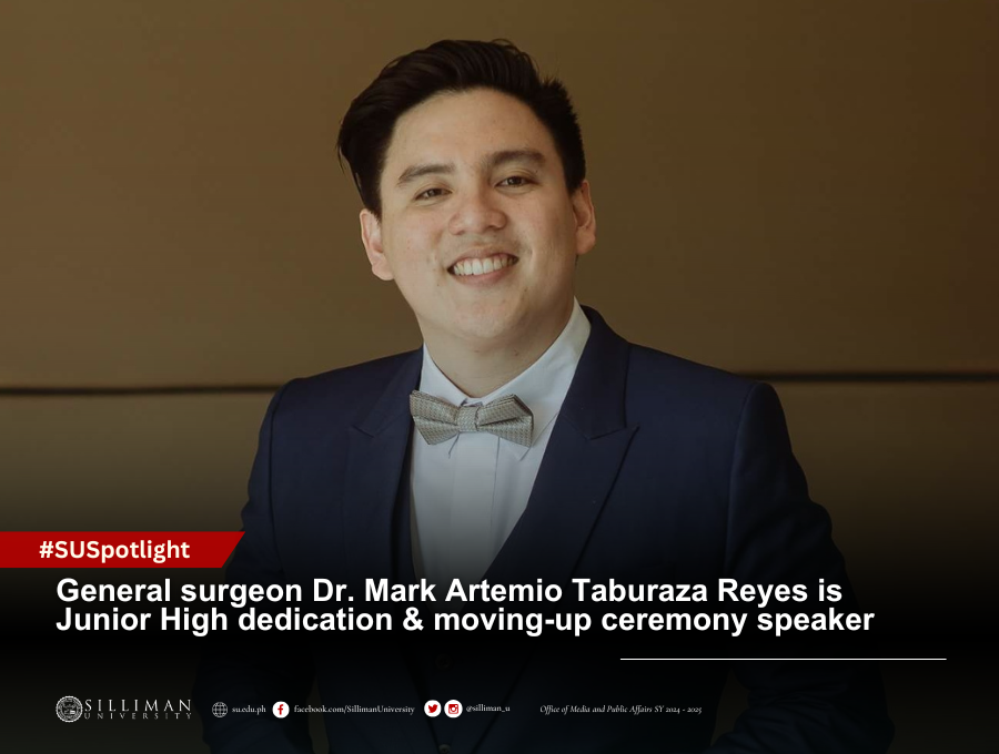 General surgeon Dr. Mark Artemio Taburaza Reyes is Junior High dedication & moving-up ceremony speaker General surgeon Dr. Mark Artemio Taburaza Reyes is Junior High dedication & moving-up ceremony speaker