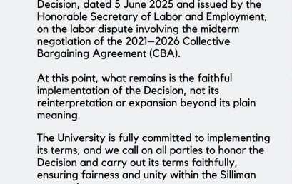 Silliman University releases statement on SOLE Decision