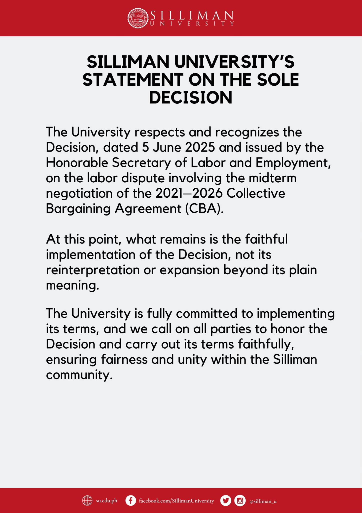 Silliman University releases statement on SOLE Decision