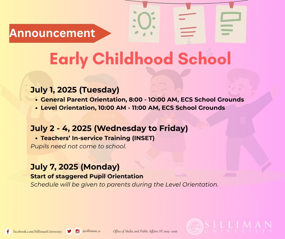 SU Early Childhood School announces the following schedule of activities