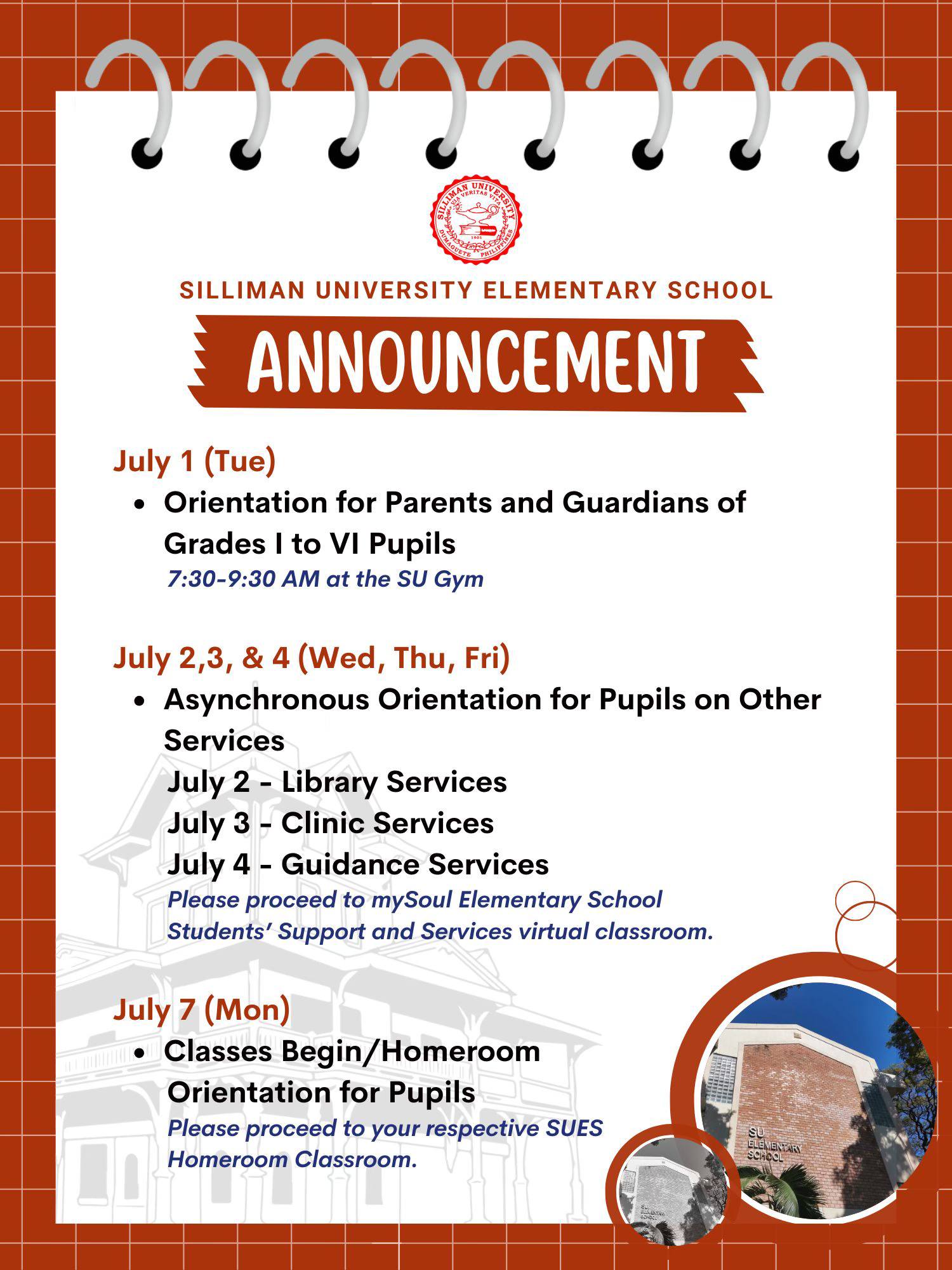 SU Elementary School announces its schedule of activities SU Elementary School announces its schedule of activities