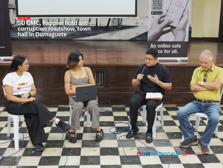 Samantha Bagayas (left), head of Rappler’s Civic Engagement, moderates the first panel, titled “Assessing the City’s Path to Transparency and Accountability.” She is joined by (L-R) Shamah Bulangis, co-founder of the Visayas LBQ Network and Girls Congress; Msgr. Christian Durango, Vicar General of the Diocese of Dumaguete; and Engr. Greg Uymatiao Jr., chairperson of the Negros Oriental Business Development Foundation.