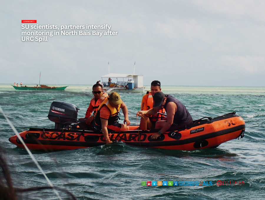 Jasper Leif Maypa of SUAKCREM, assisted by the Philippine Coast Guard, measures water transparency.