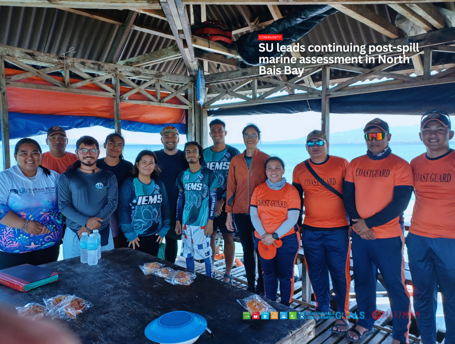 The joint habitat damage assessment teams of IEMS marine biologists, DENR-TSPS, Philippine Coast Guard, and the Bais City Bantay Dagat (Photo: SU IEMS).