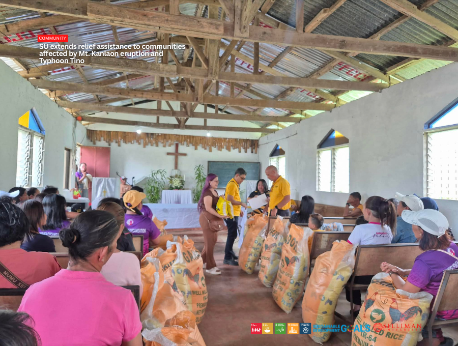 SU, through its College of Business Administration, distributes relief goods to more than 100 families in Barangay Pula, Canlaon City, as part of its Continuing Calamity Response Program for communities affected by the recent eruption of Mount Kanlaon.