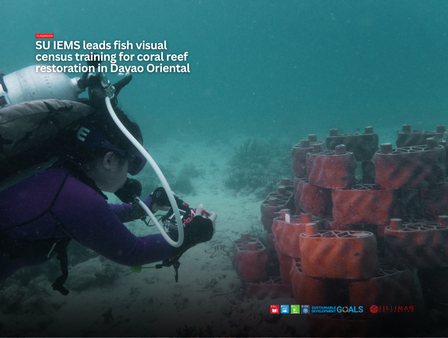 rrreefs staff member Mary Cherryl Adlawan documents fish species observed on the 3D-printed artificial clay reef at the practicum site in Pujada Bay during the Fish Visual Census Training Workshop.