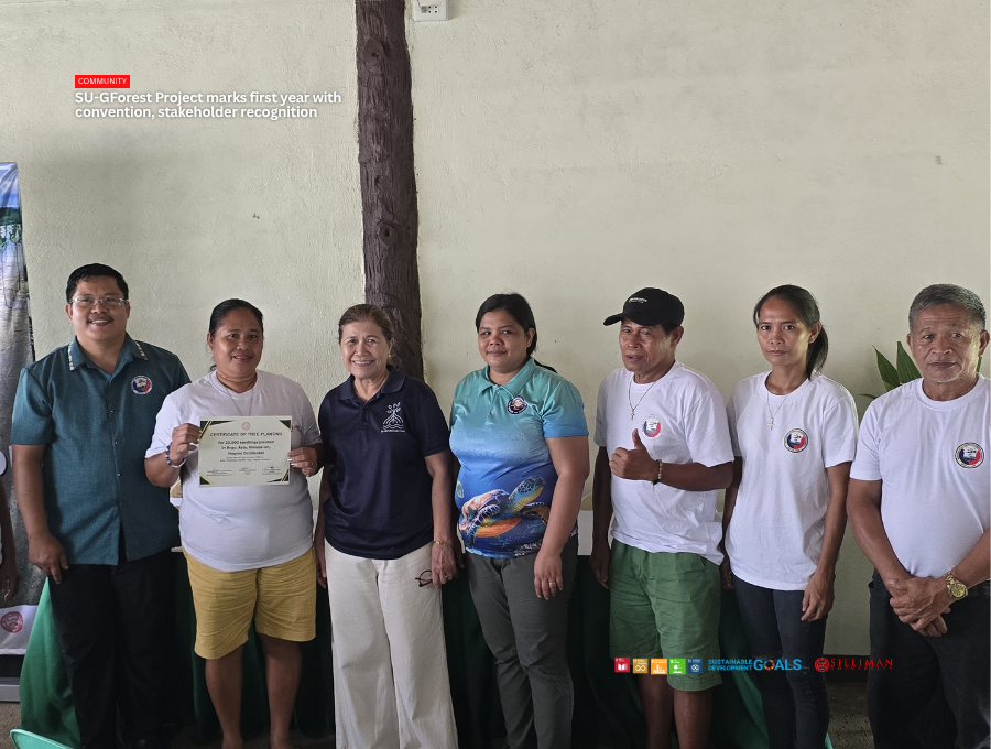 Representatives of the Barangay Asia Sahid Fisherfolk Association receive their Tree Planting Certificate in recognition of their active participation and contribution to mangrove and coastal forest restoration efforts under the SU-GForest Project in South Negros Occidental.