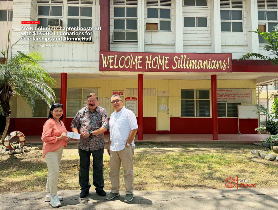 (L-R) Hatulan turns over a $2000 check to SAAI Immediate Past President Adlai J. Amor in support of the new Alumni Hall Building Project. Witnessing the turnover is Bokingo.